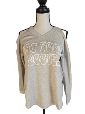 Women's Ten-Sixty Sherman Cold Shoulder Hoodie Sweatshirt Gray Graphic Top
